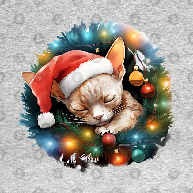 Lazy Devon Rex Cat At Christmas by Chromatic Fusion Studio